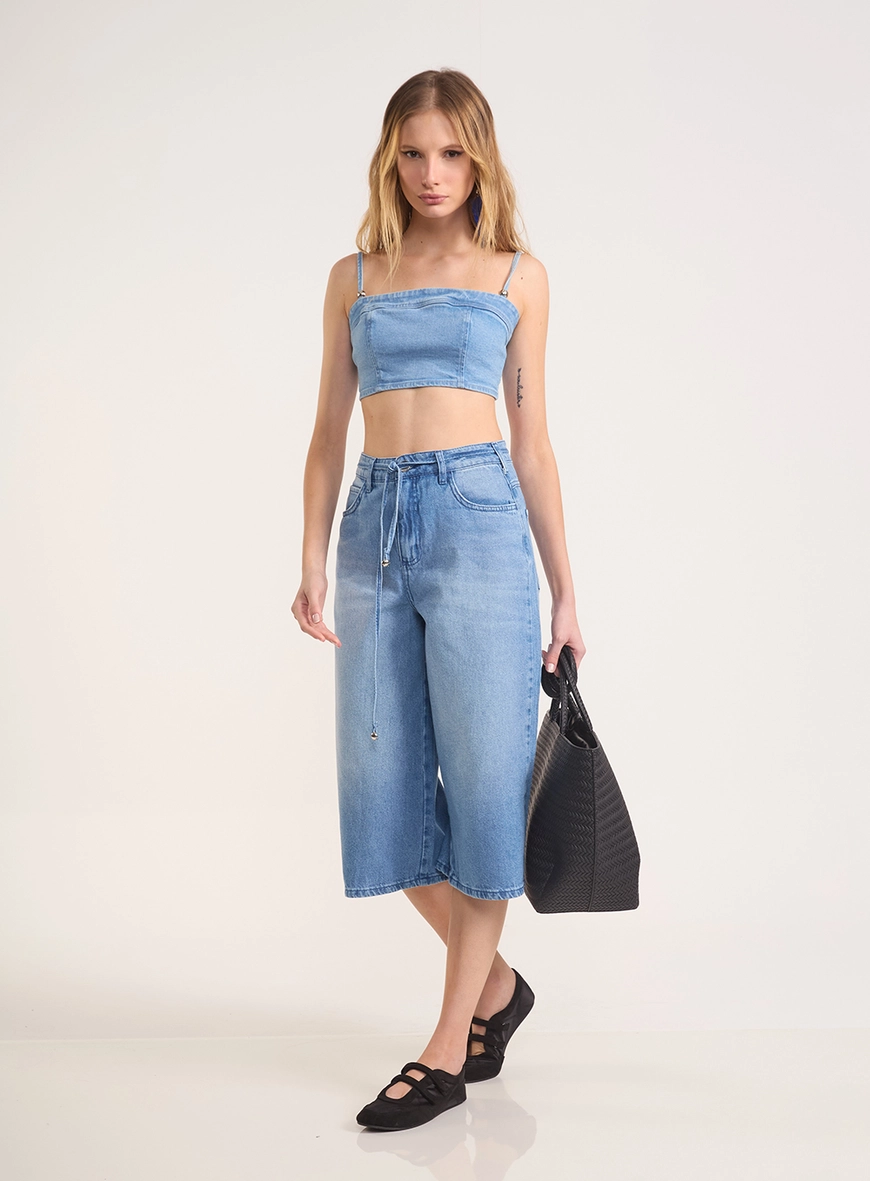 Calça Jeans Verona Pantacourt Com Amarração
