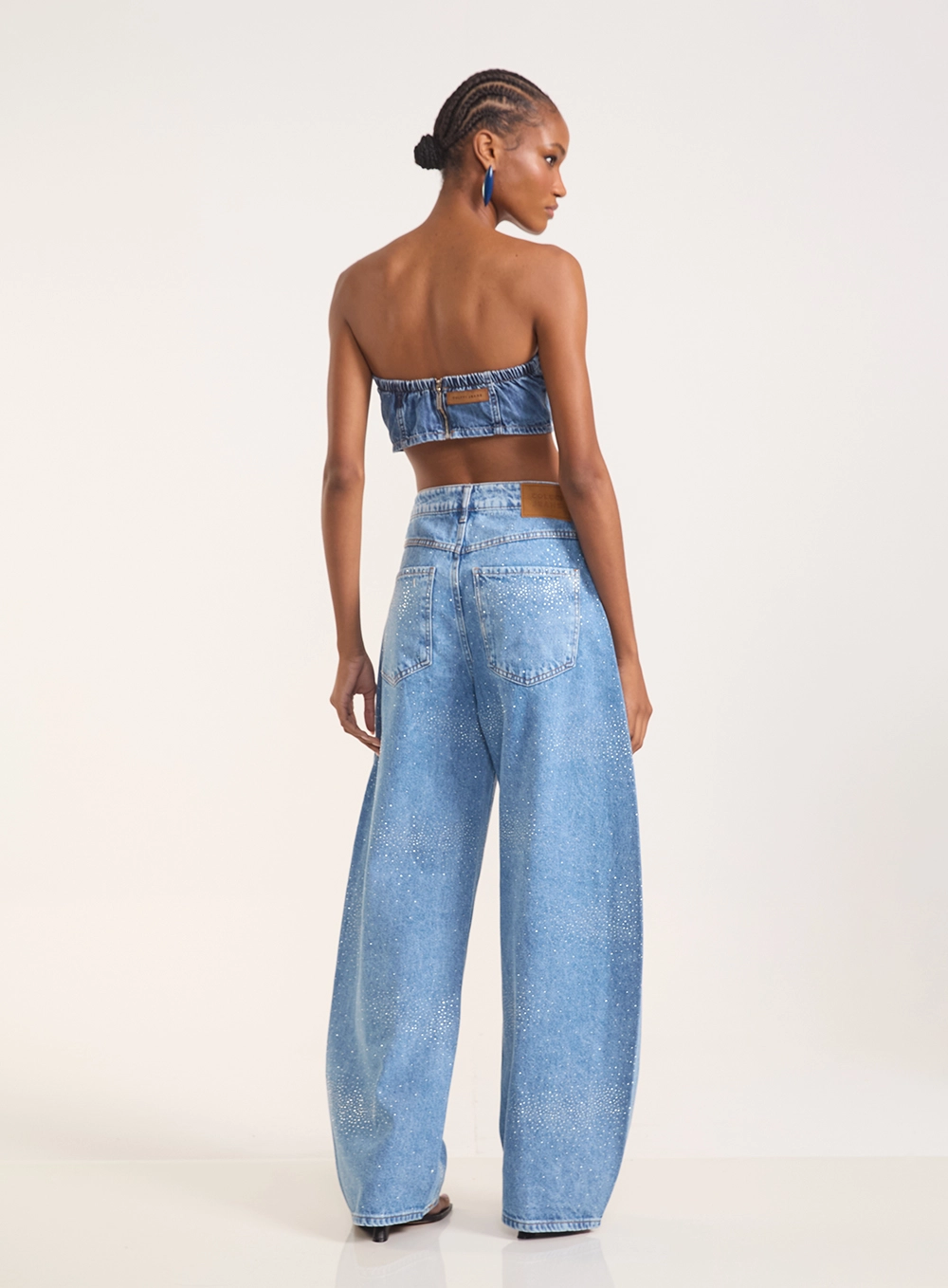 Calça Jeans Dublin Wide Leg Com Strass Índigo