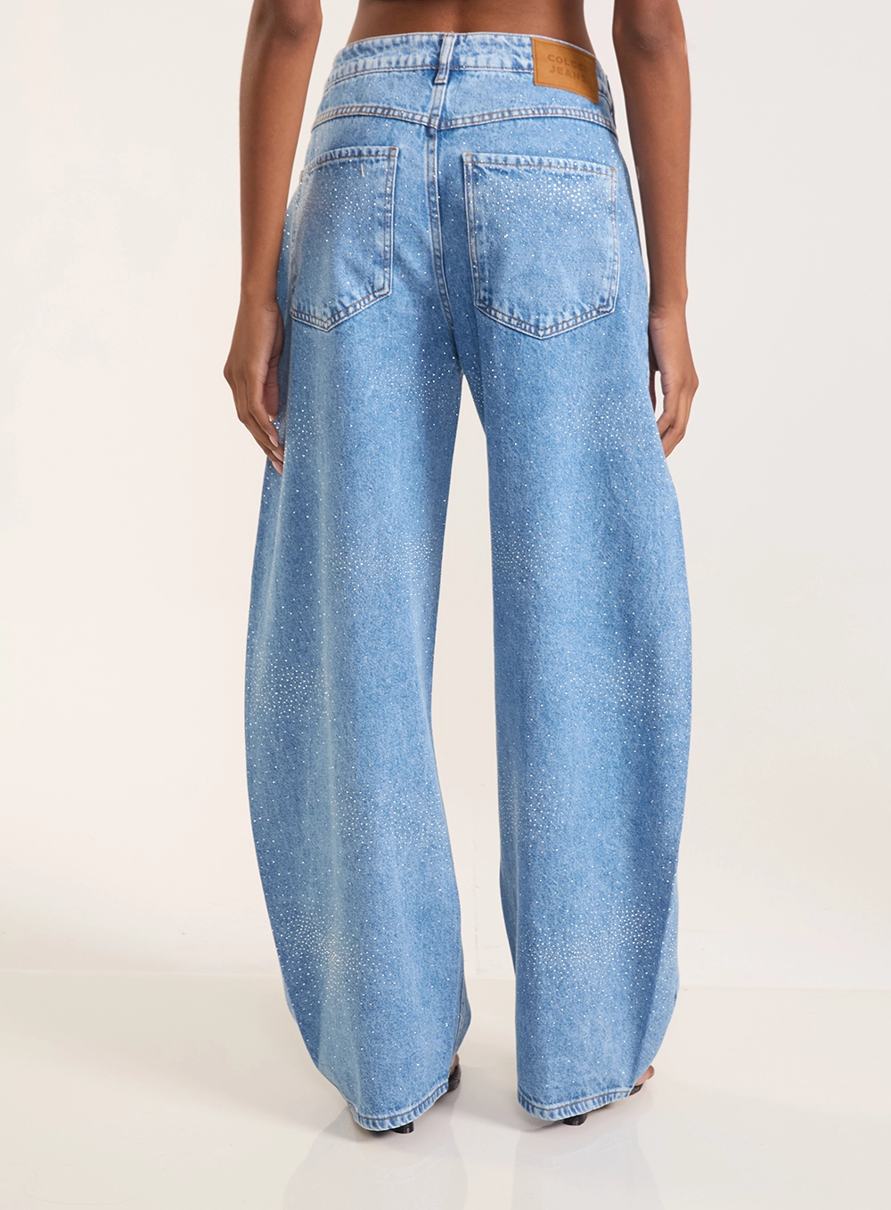 Calça Jeans Dublin Wide Leg Com Strass Índigo