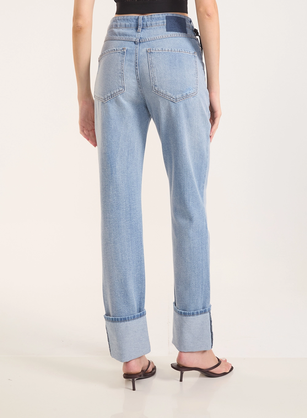 Calça Jeans Feminina Roma Reta Com Barra Dobrada Índigo