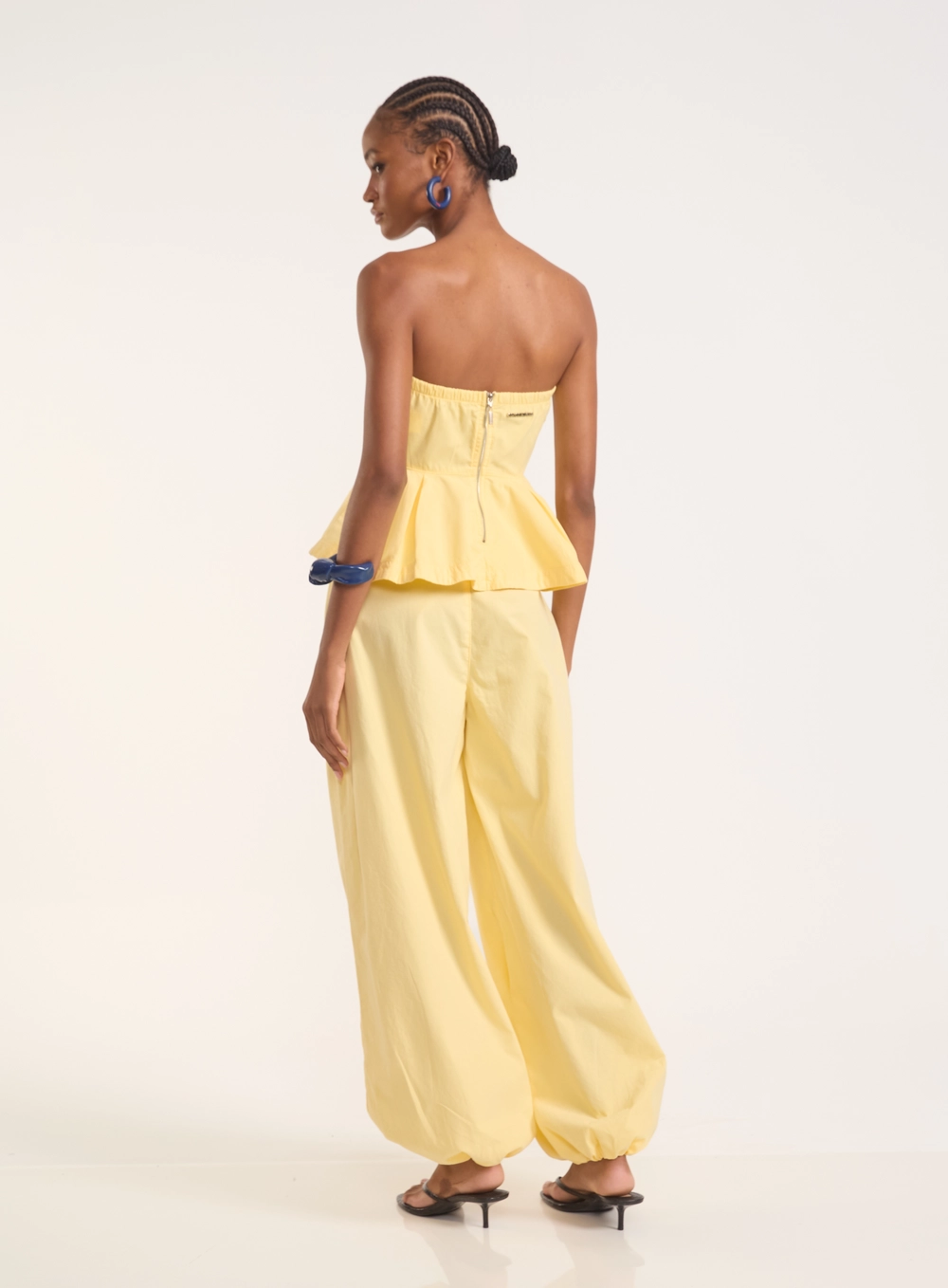 Calça Balloon Com Cintura Alta E Franzidos Amarelo