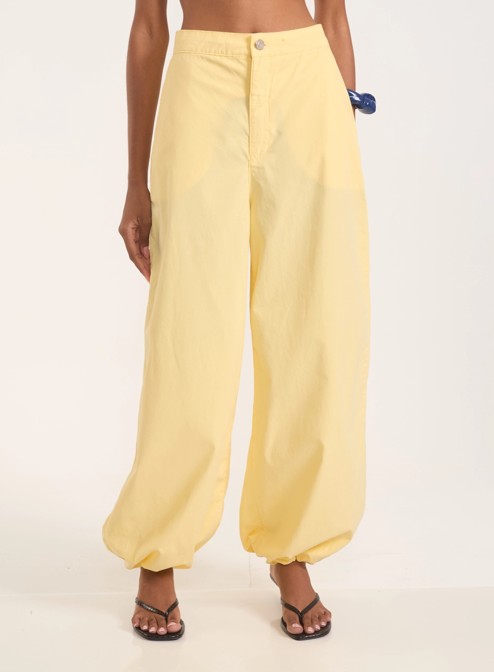 Calça Balloon Com Cintura Alta E Franzidos Amarelo