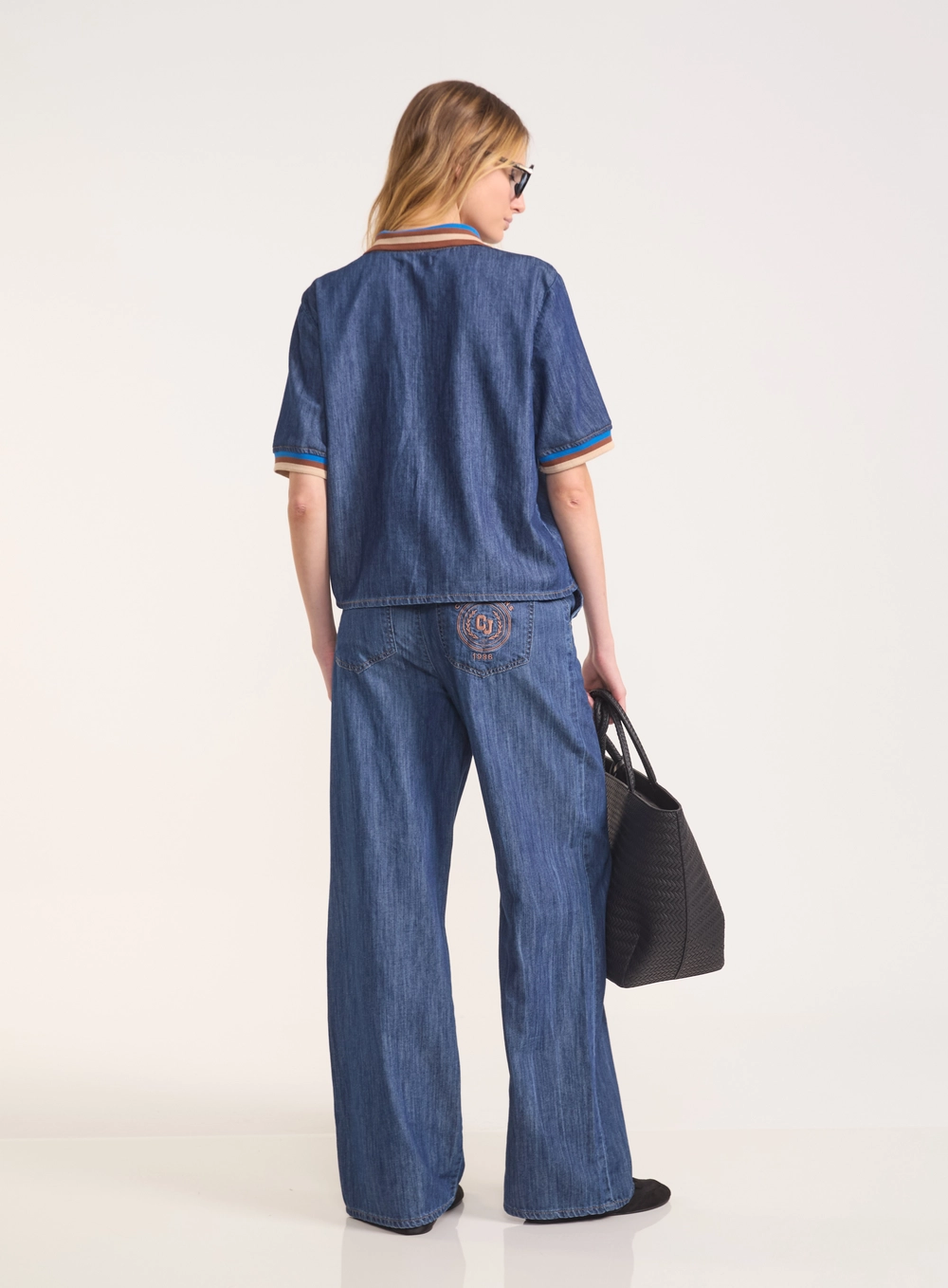 Calça Jeans Toquio Wide Com Cós Elástico E Bordado Índigo