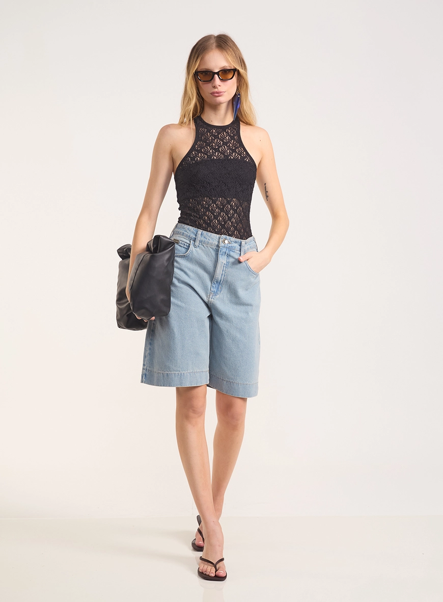 Bermuda Jeans Wide Leg Dubai Com Bolsos