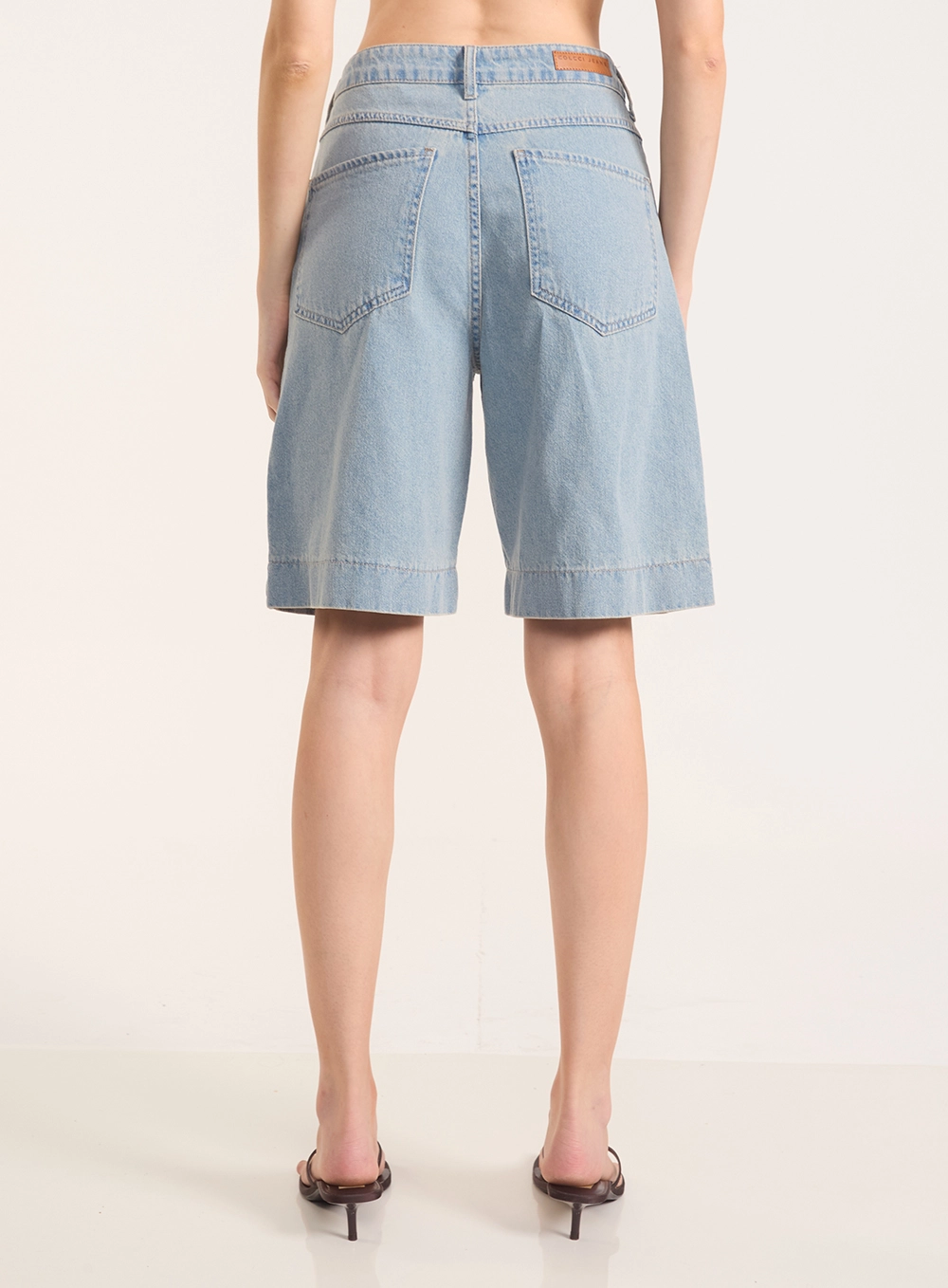 Bermuda Jeans Wide Leg Dubai Com Bolsos Índigo