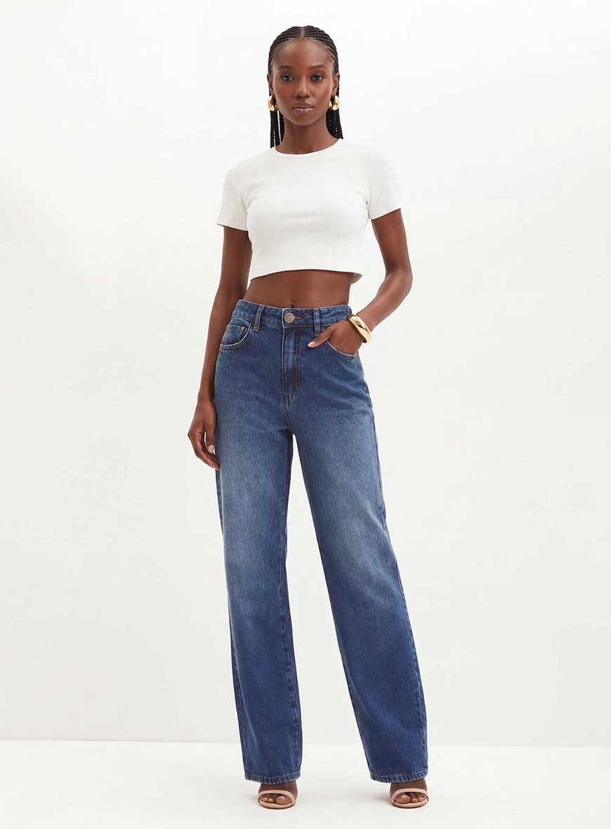 Calça Feminina Jeans Reta Com Five Pockets - Reta Índigo 1