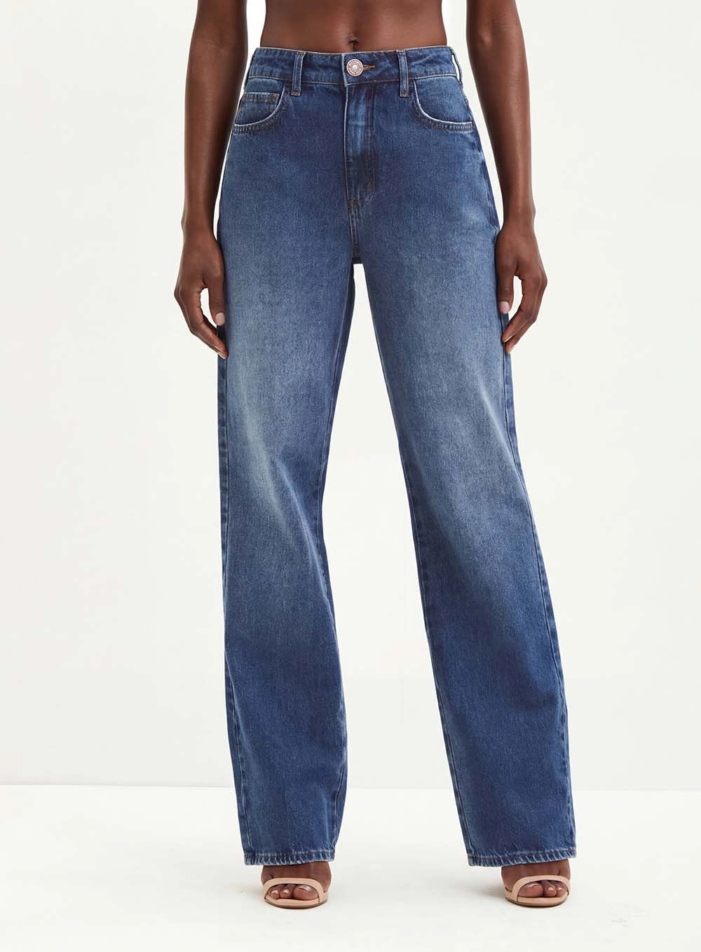 Calça Feminina Jeans Reta Com Five Pockets - Reta Índigo 2