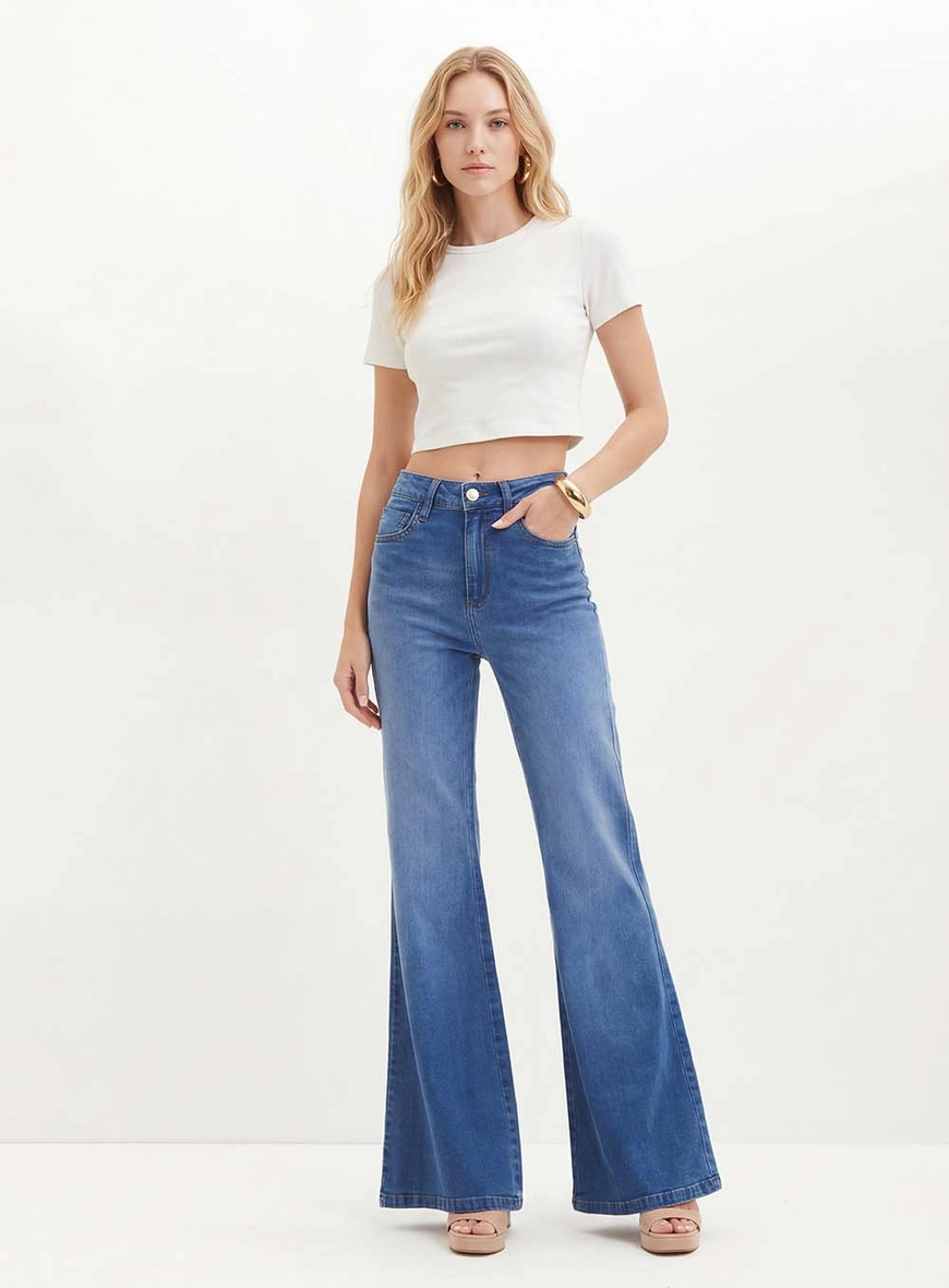 Calça Feminina Jeans Com Lavanderia Clara - Flare Índigo 3