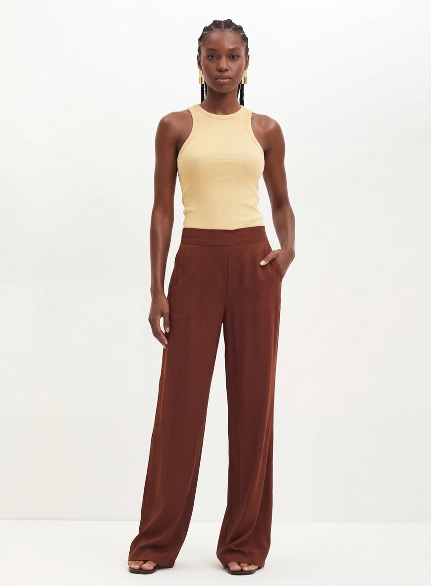 Calça Pantalona Alfaiataria Marrom 3