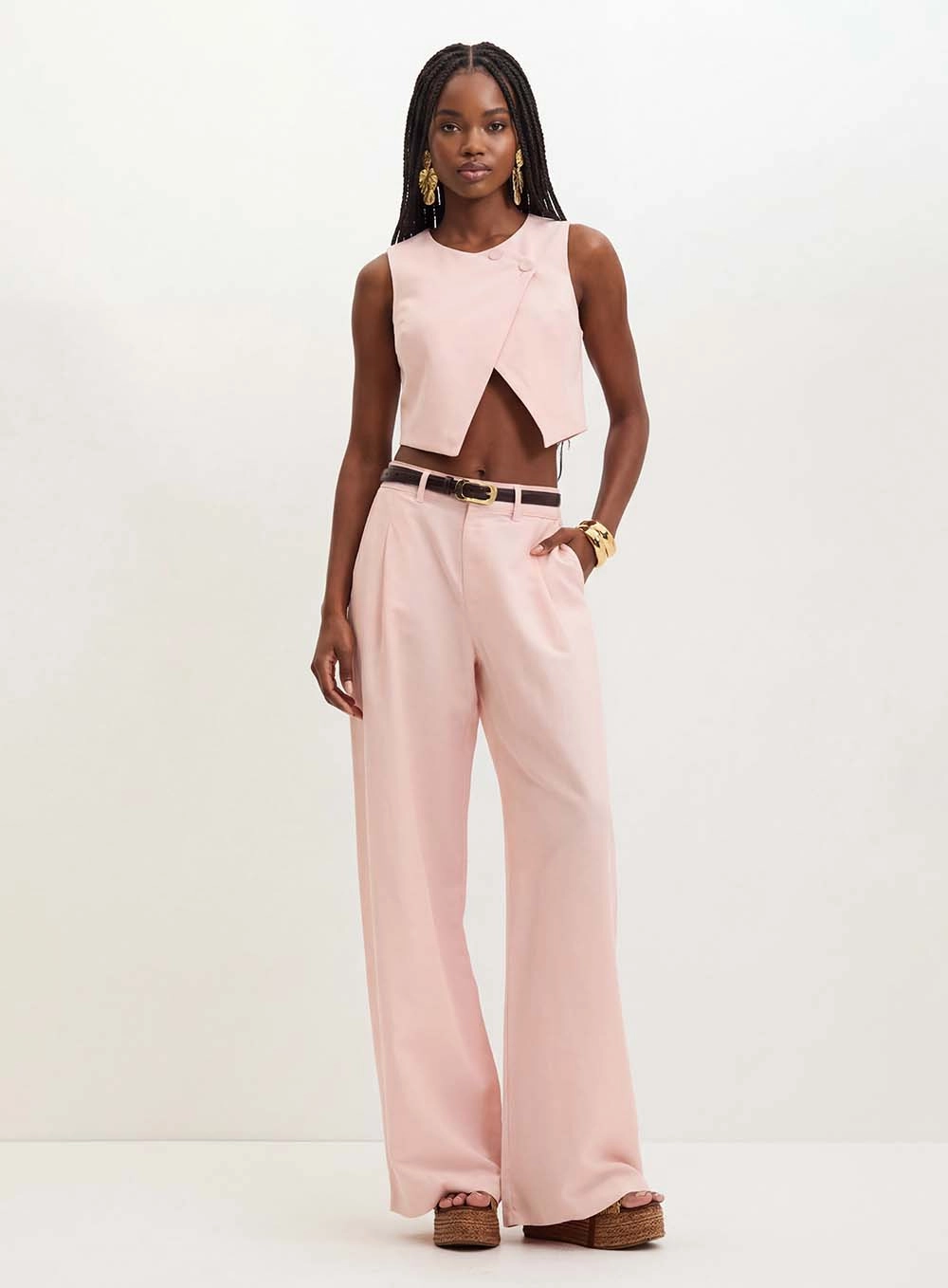 Calça Feminina Com Pregas - Pantalona Rosa 3