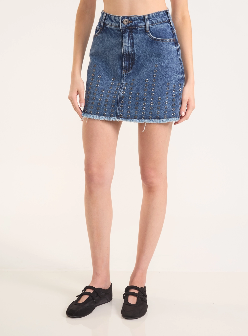 Saia Jeans Mini Eyelets Exclusive Índigo