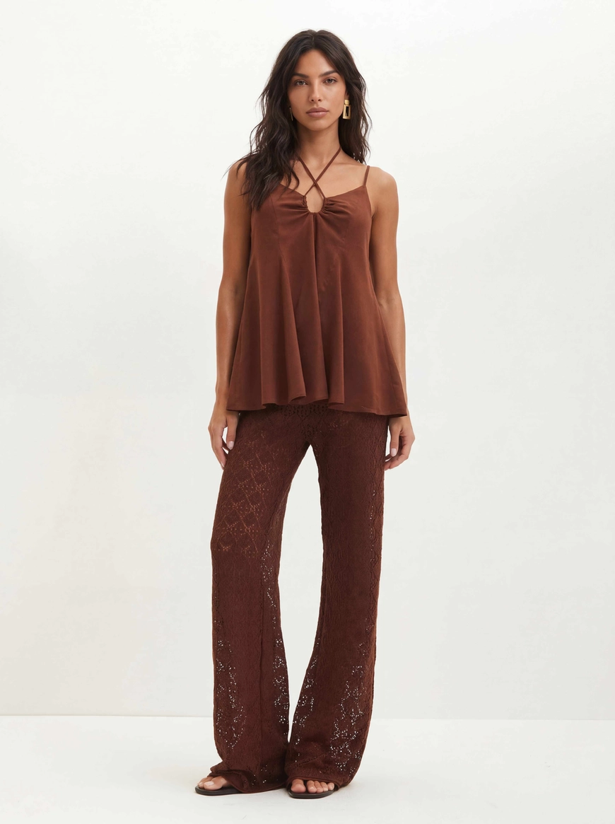 Calça De Renda Feminina Pantacourt Marrom 3