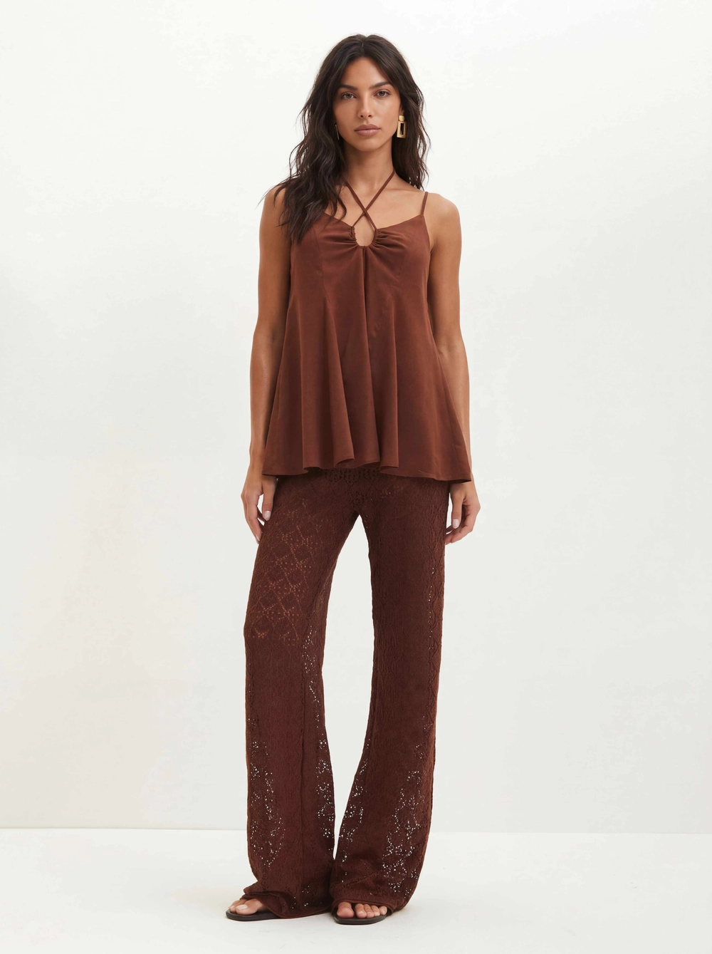 Calça De Renda Feminina Pantacourt Marrom 3