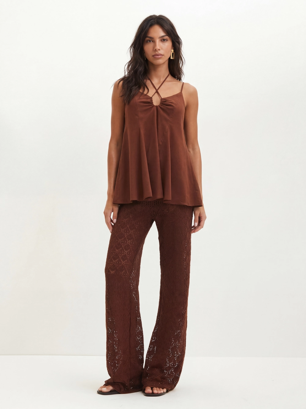 Calça De Renda Feminina Pantacourt Marrom 5
