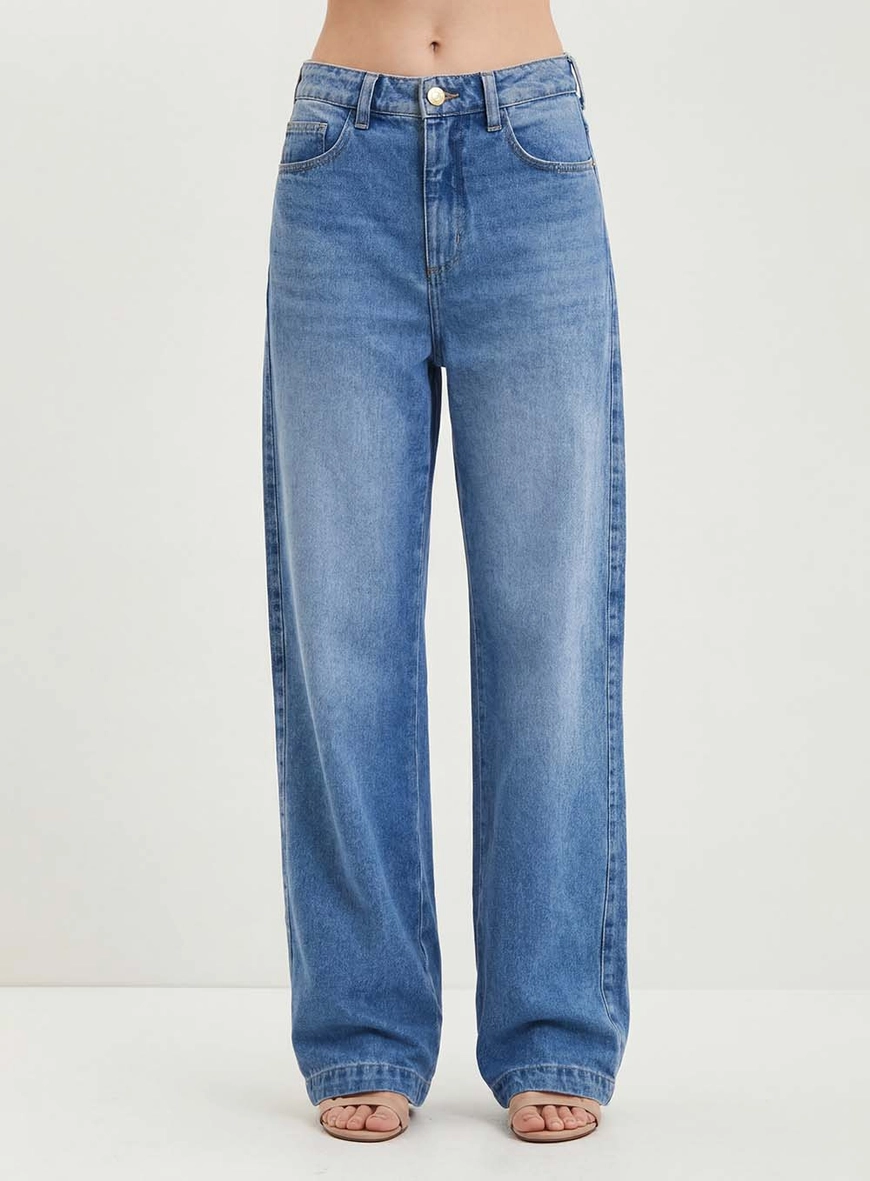 Calça Feminina Jeans Com Bolsos - Baggy Índigo 2