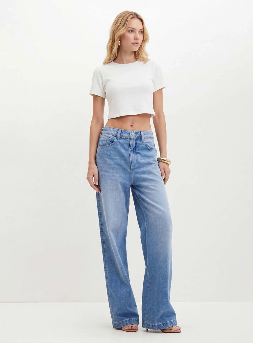 Calça Feminina Jeans Com Bolsos - Baggy Índigo 1