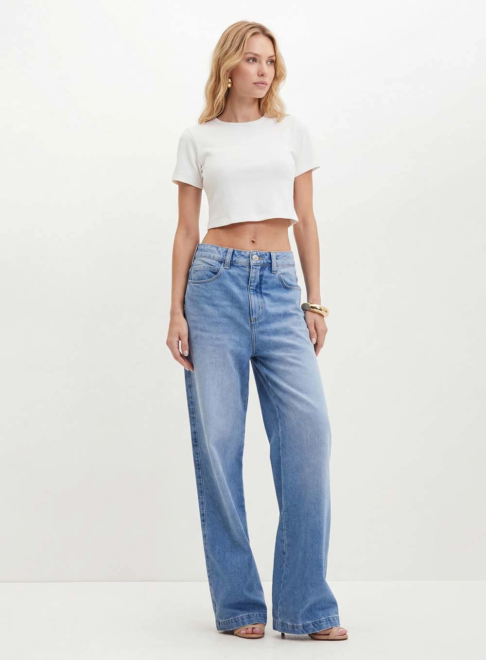 Calça Feminina Jeans Com Bolsos - Baggy Índigo 1