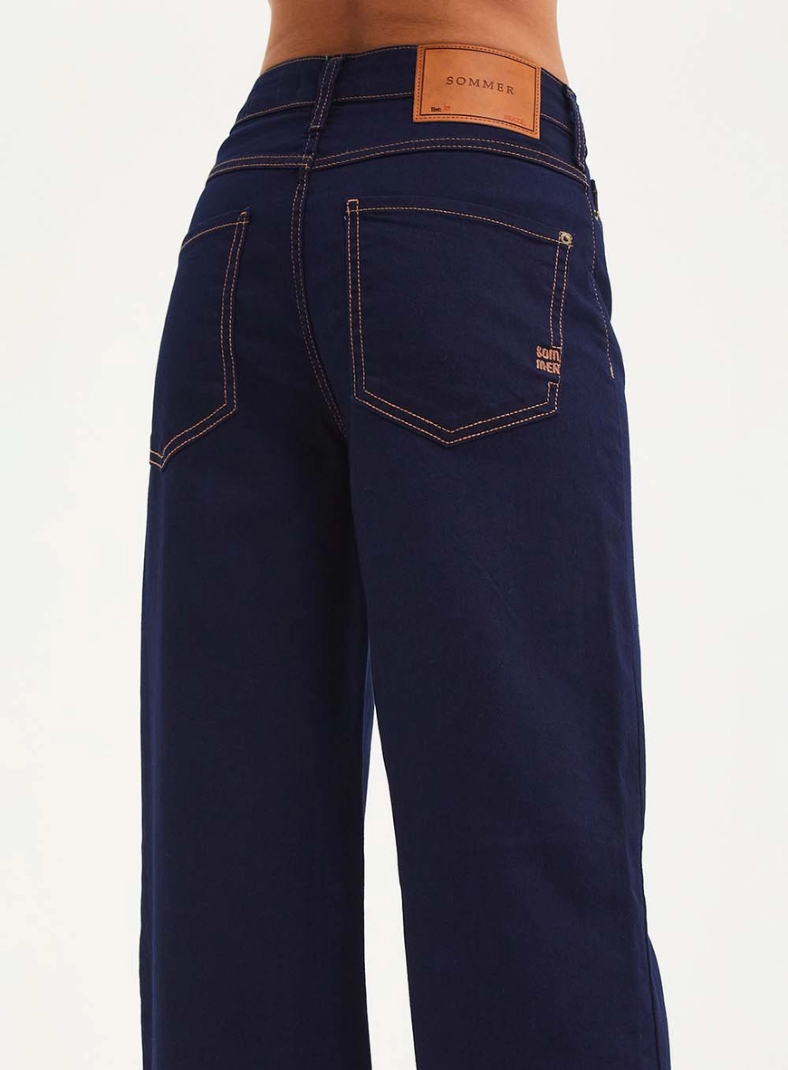 Calça Feminina Jeans Reta Com Bolsos - Slim Índigo 4