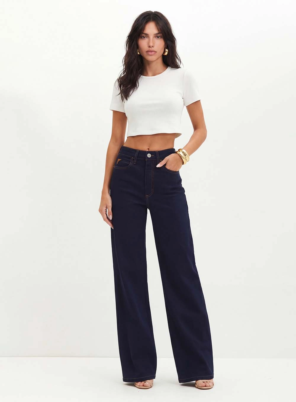 Calça Feminina Jeans Reta Com Bolsos - Slim Índigo 3