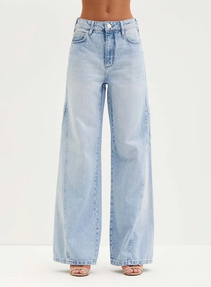 Calça Feminina Jeans Com Recortes - Wide Leg