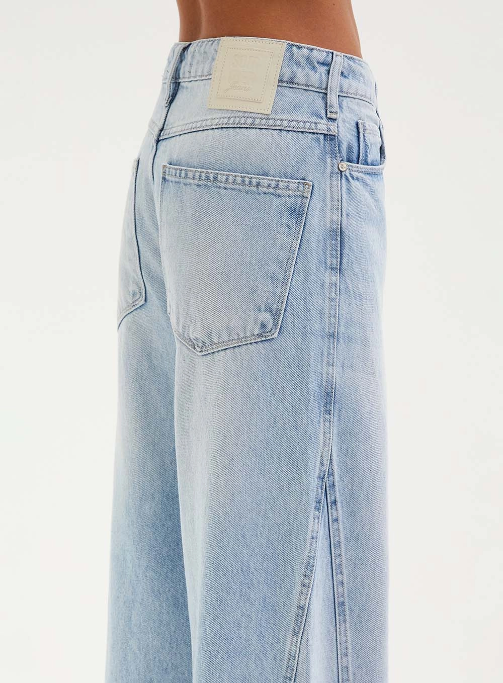 Calça Feminina Jeans Com Recortes - Wide Leg Índigo 4