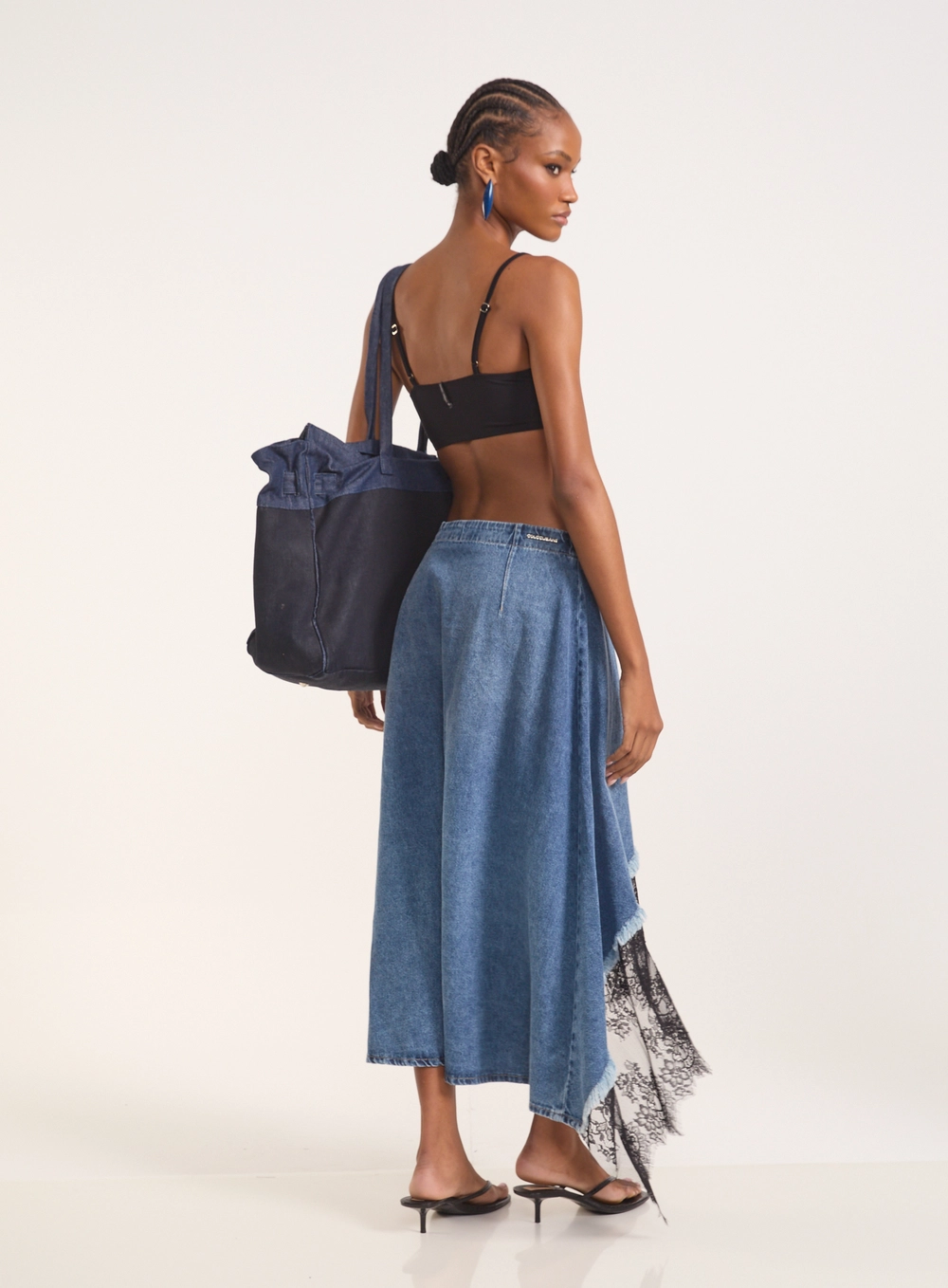 Saia Jeans Feminina Com Renda Índigo