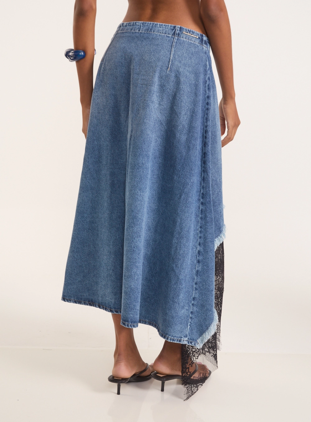 Saia Jeans Feminina Com Renda Índigo