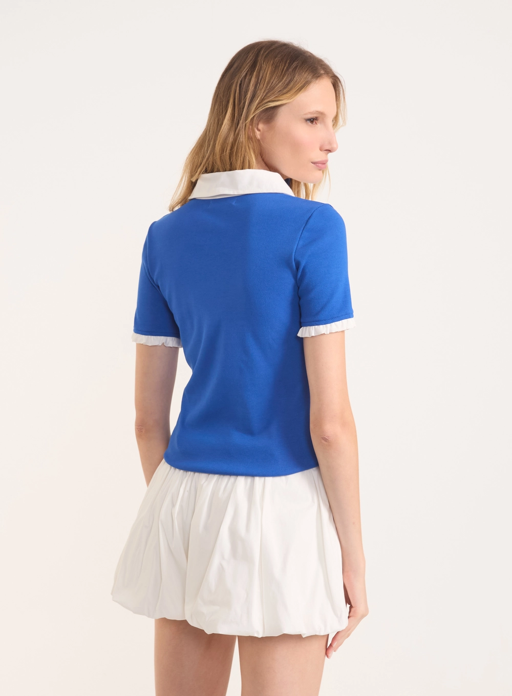Camisa Polo Rib Ruffles Azul