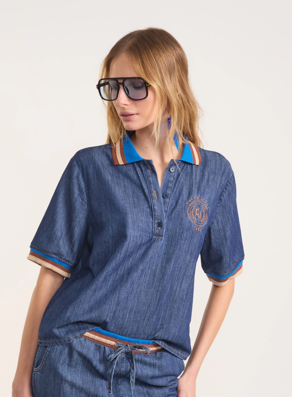 Camisa Polo Jeans Com Bordado Heritage Índigo