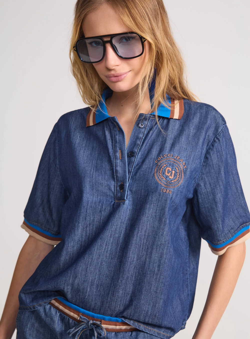 Camisa Polo Jeans Com Bordado Heritage Índigo