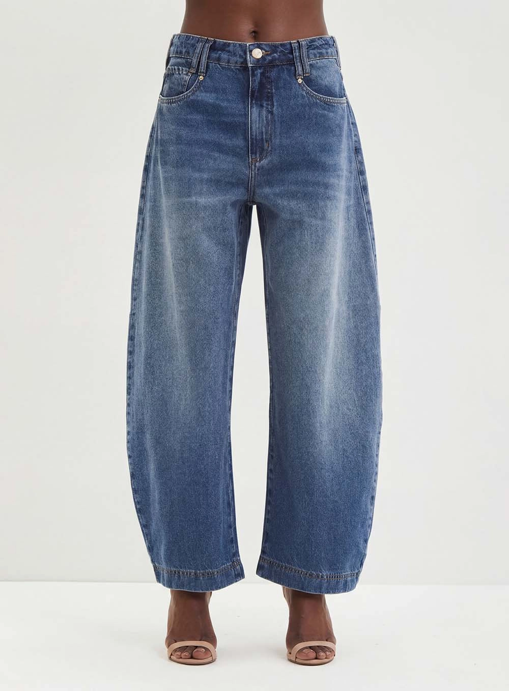 Calça Feminina Jeans Com Recortes - Barrel Índigo 1