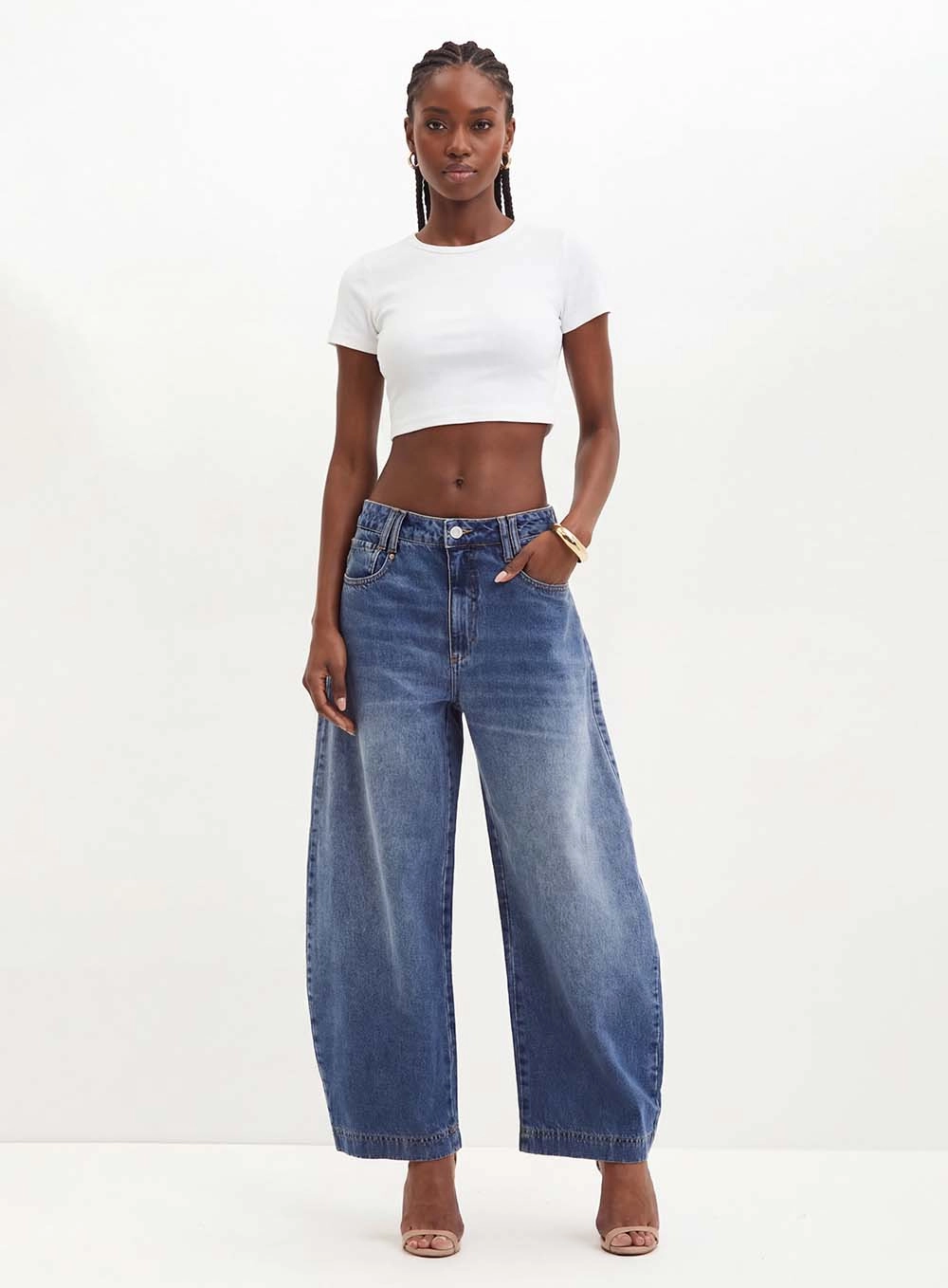 Calça Feminina Jeans Com Recortes - Barrel Índigo 3