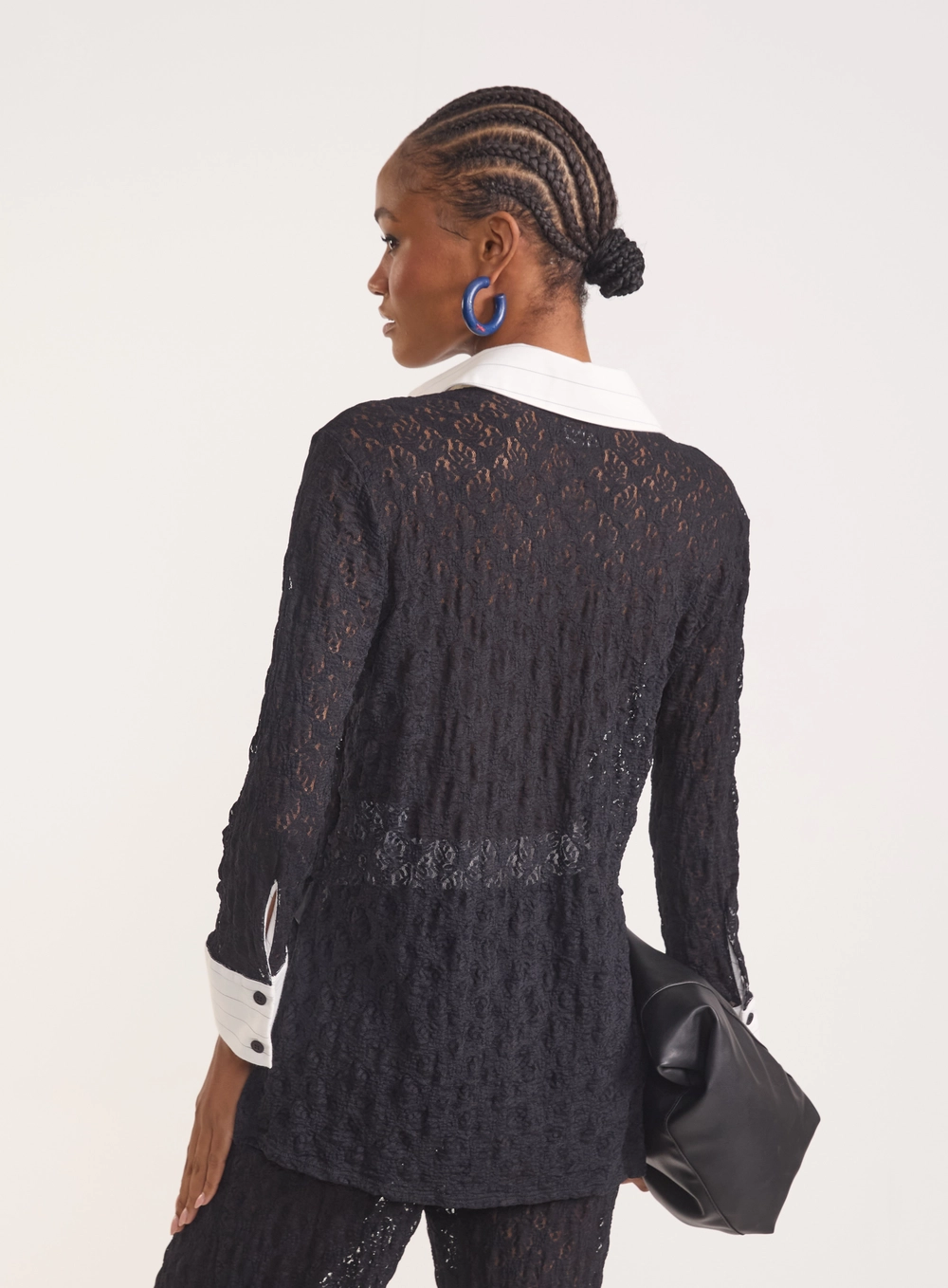 Camisa Com Transparência E Punhos Contrastantes Preto