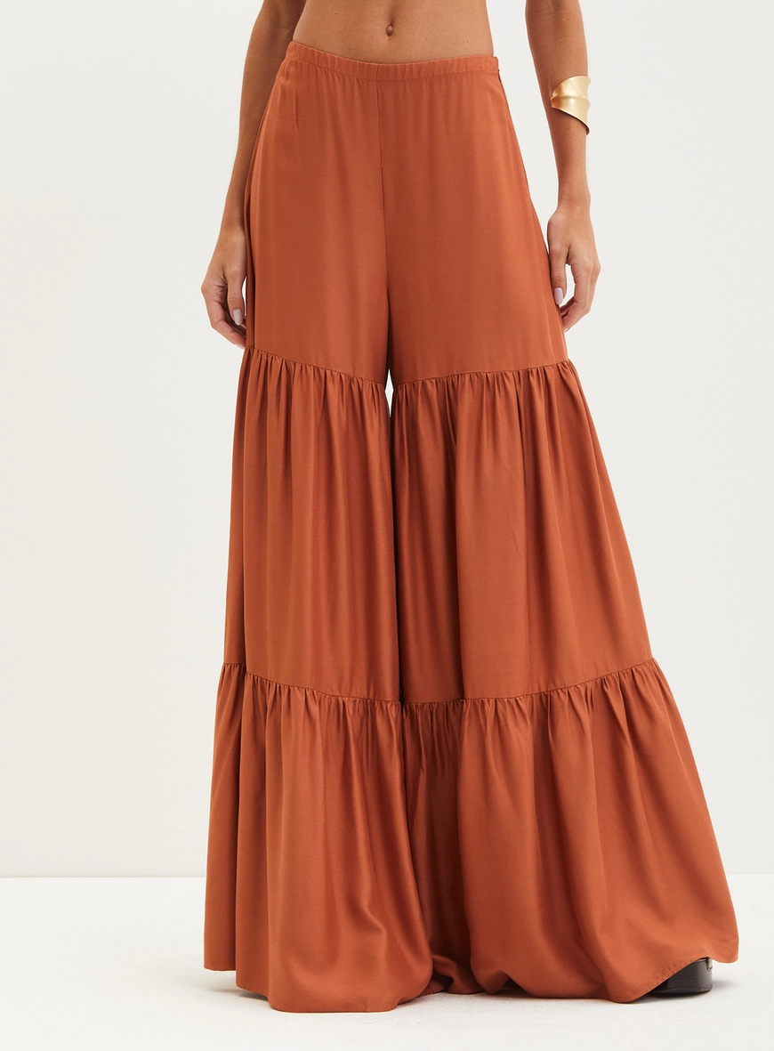 Calça Feminina Com Babados - Pantalona Marrom 1