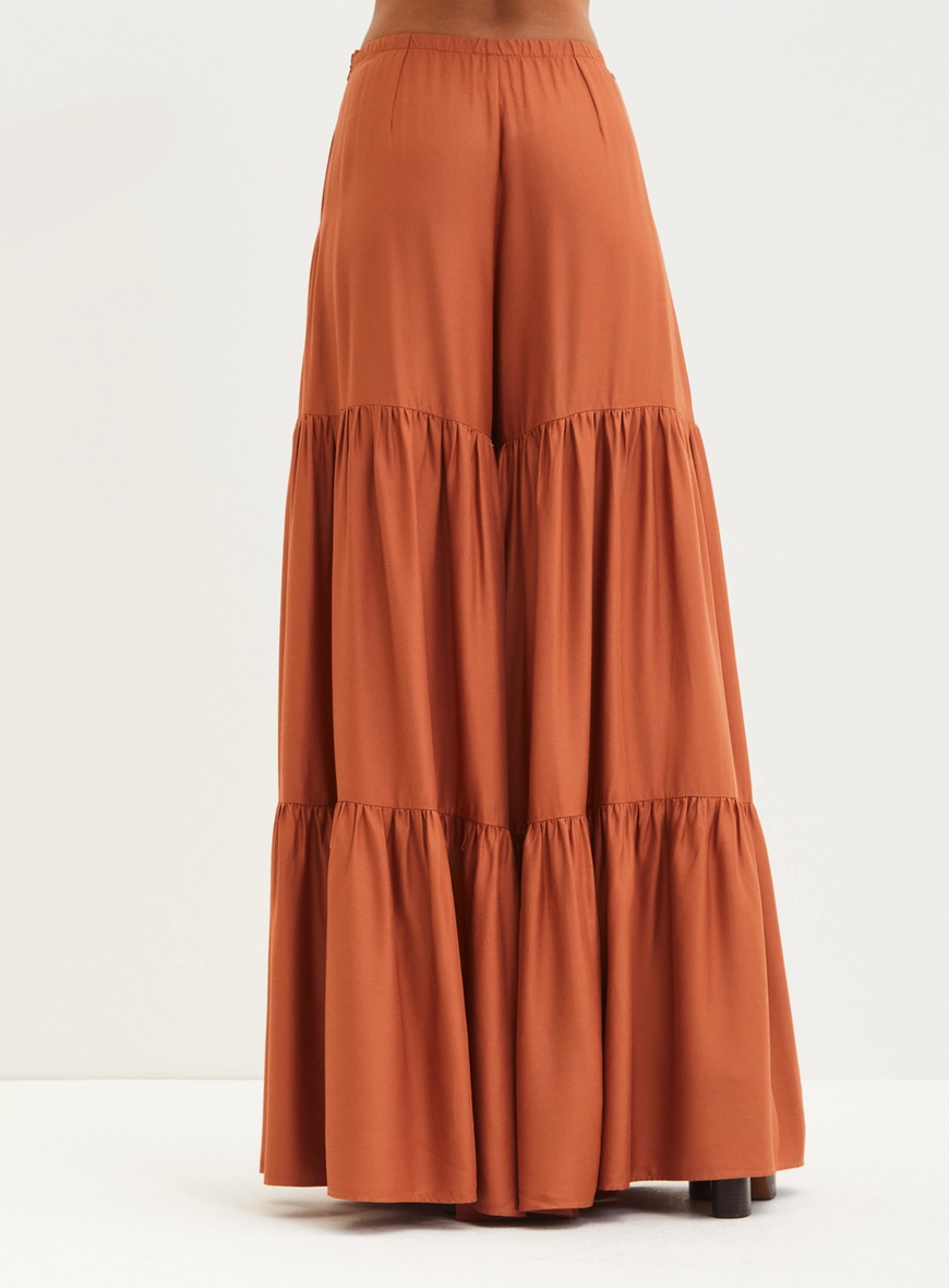 Calça Feminina Com Babados - Pantalona Marrom 2