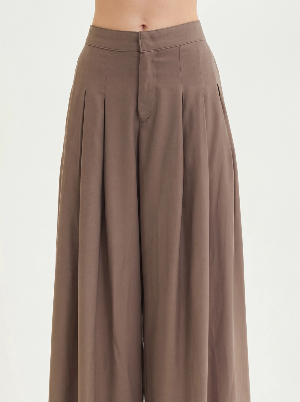 Calça Feminina Com Pregas Frontais - Pantalona Marrom 4