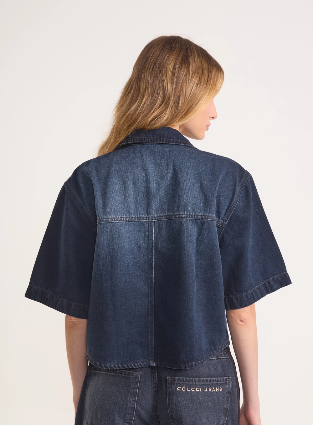 Jaqueta Jeans Manga Curta Índigo
