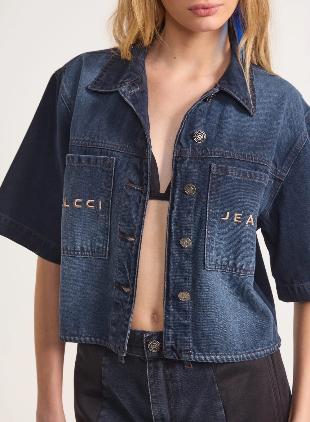 Jaqueta Jeans Manga Curta Índigo