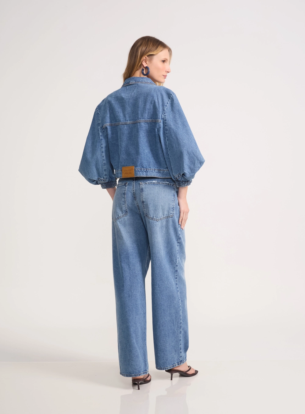 Jaqueta Jeans Com Mangas Bufantes Índigo