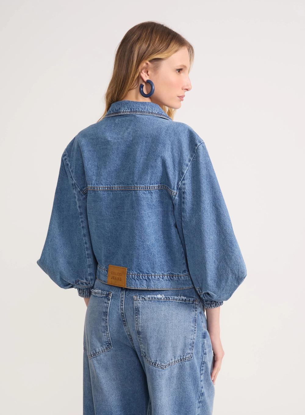 Jaqueta Jeans Com Mangas Bufantes Índigo