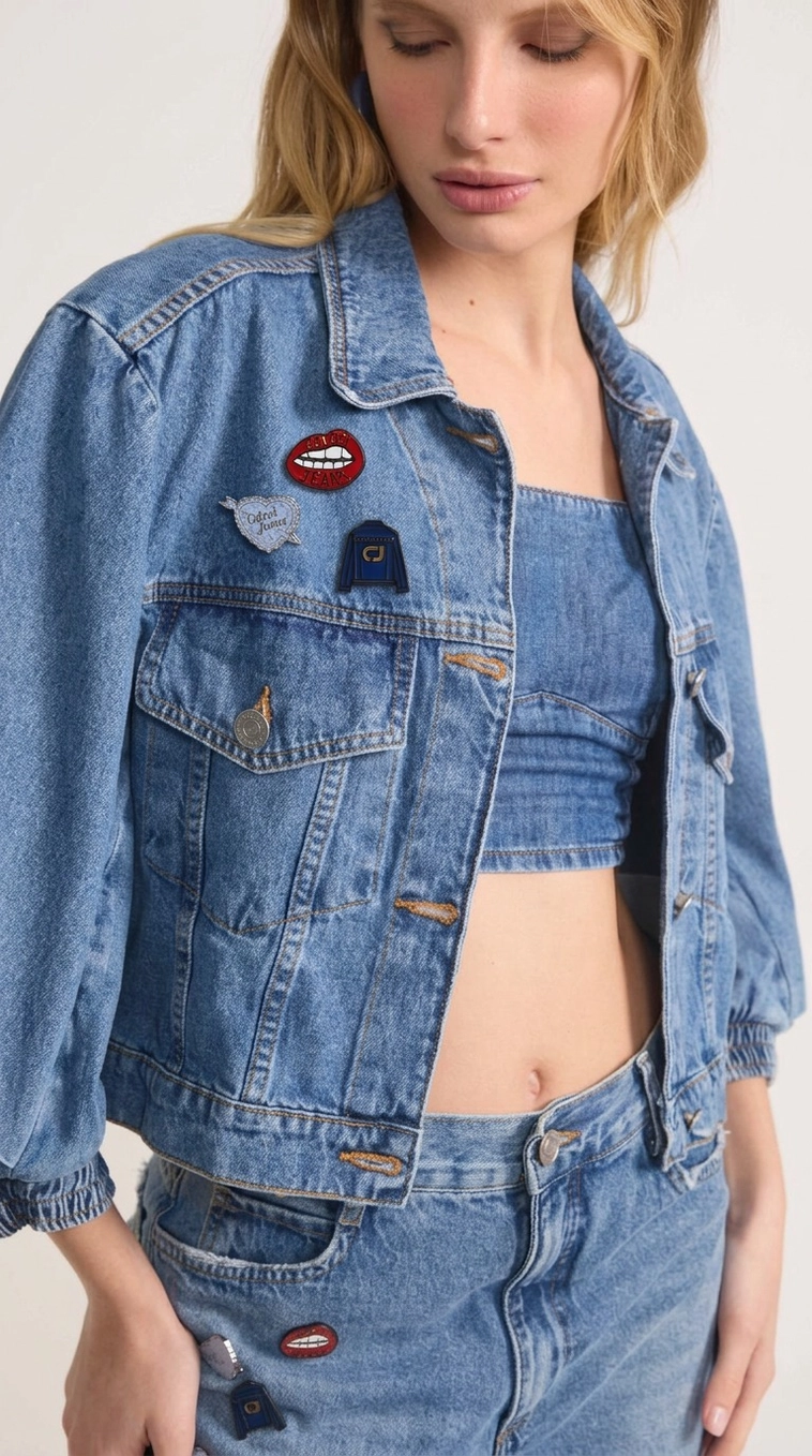 Jaqueta Jeans Com Mangas Bufantes Índigo