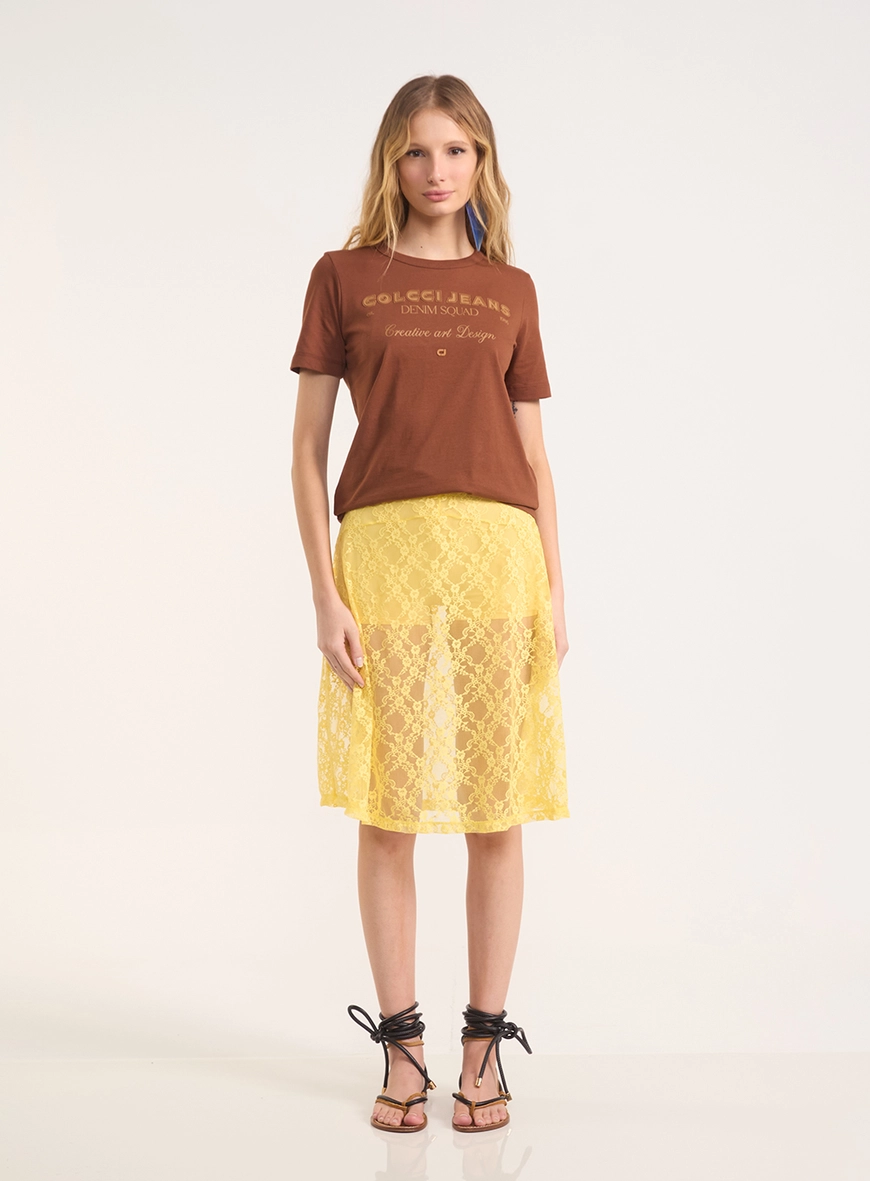 Camiseta Regular Com Estampa E Gola Em Ribana