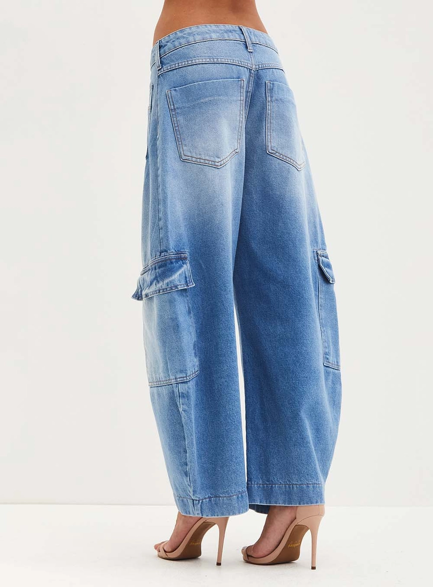 Calça Feminina Jeans Cargo - Barrel Índigo 3