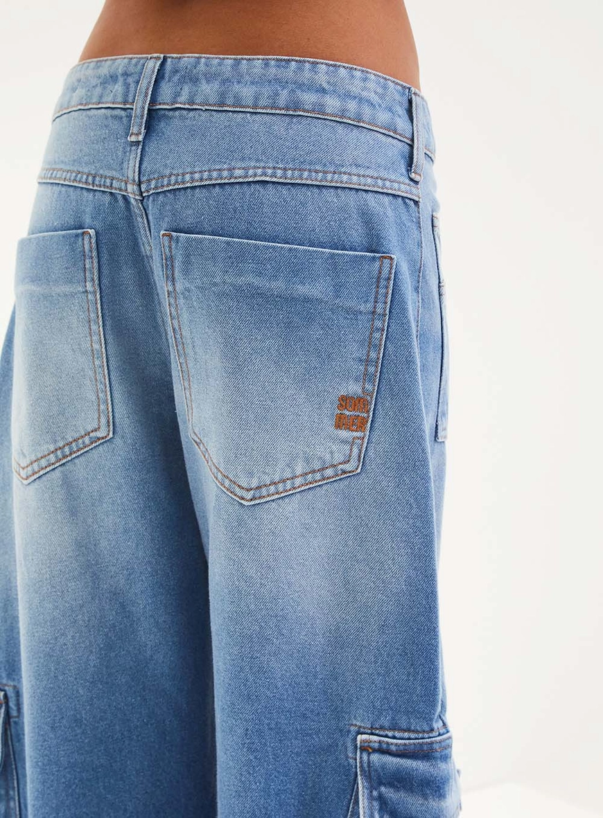 Calça Feminina Jeans Cargo - Barrel Índigo 4