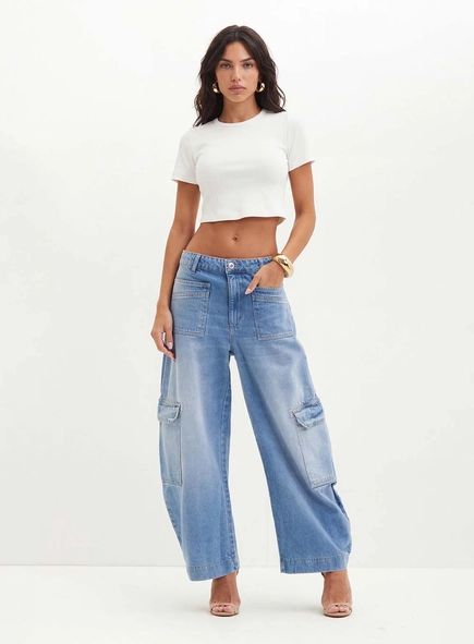 Calça Feminina Jeans Cargo - Barrel
