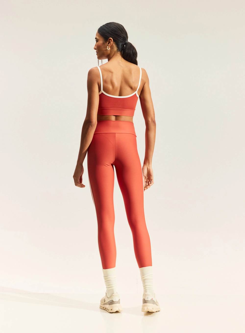Calça Legging Feminina Com Faixas Laterais Laranja