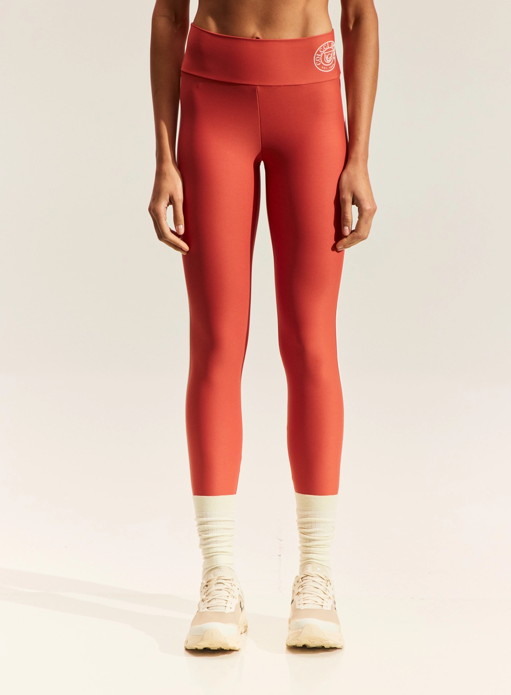 Calça Legging Feminina Com Faixas Laterais Laranja