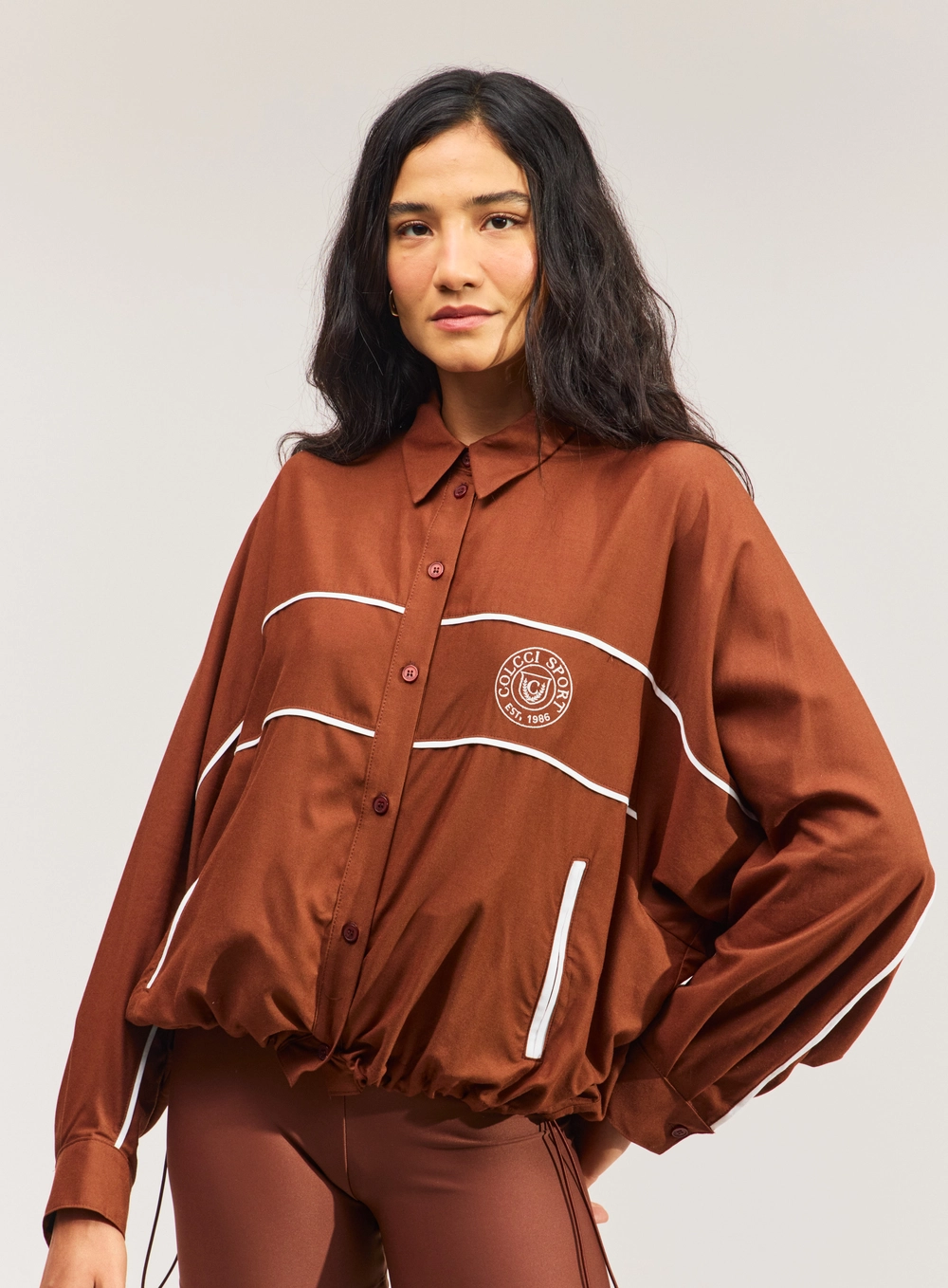 Camisa Manga Longa Com Gola Marrom