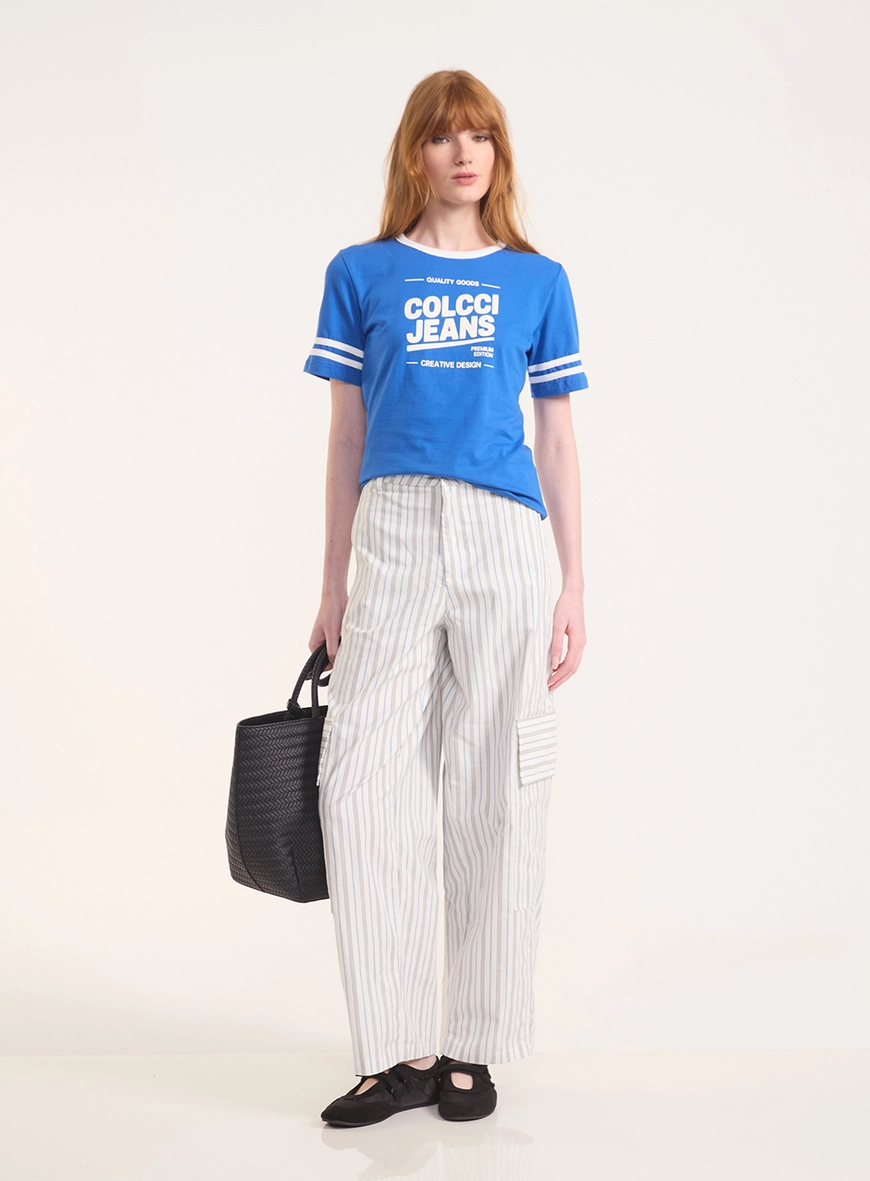 Camiseta Regular Com Estampa E Listras