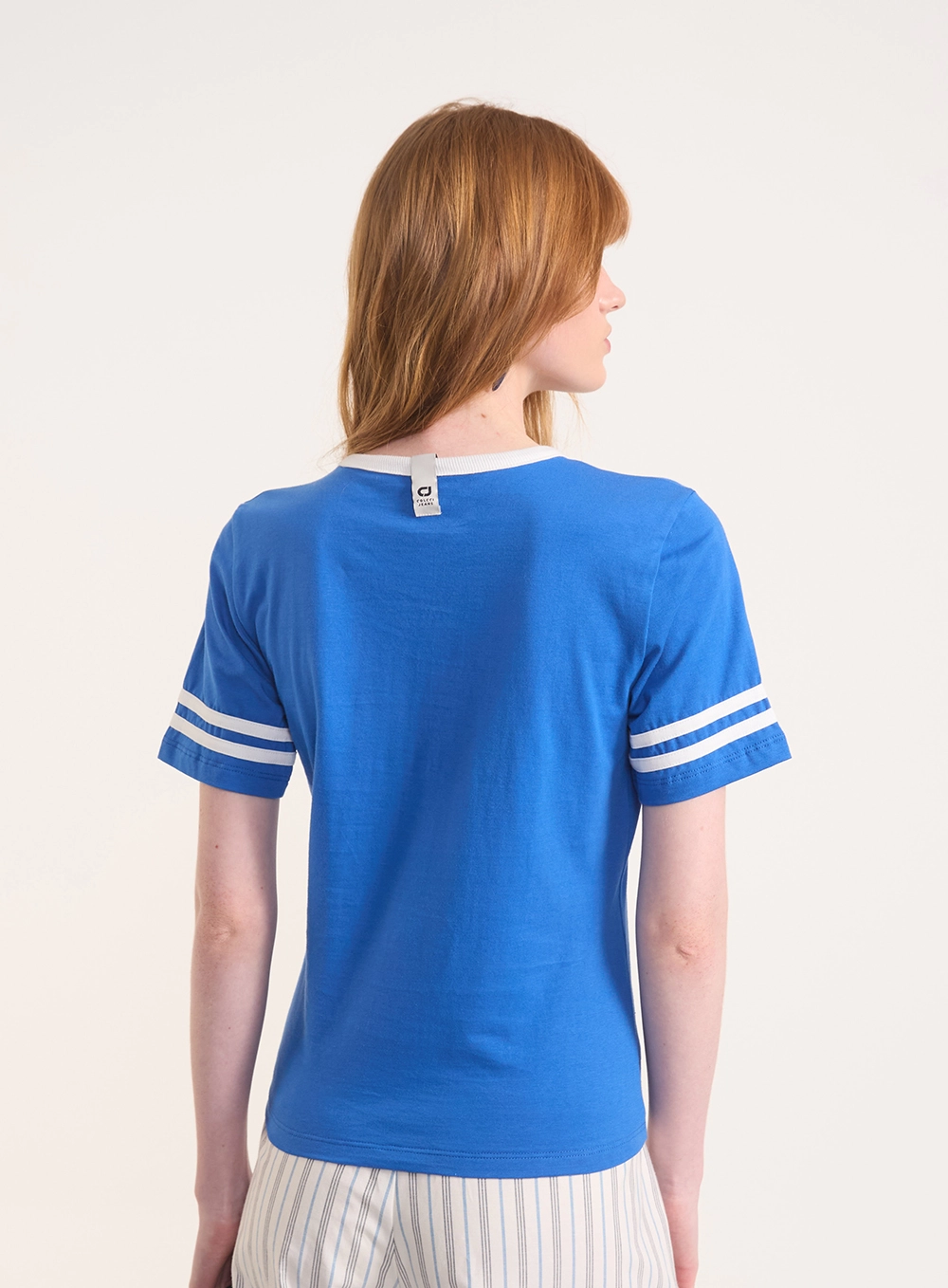 Camiseta Regular Com Estampa E Listras Azul